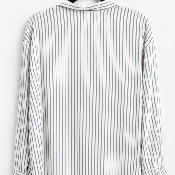 Calvin Klein White Black Striped Button Down Blouse XL Long Sleeve - Picture 2 of 4